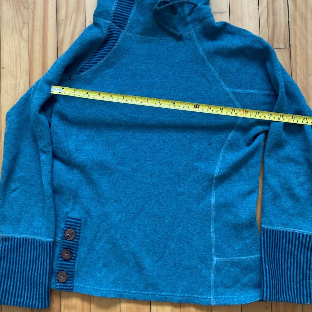 Prana Striped Funnel Neck Wool Lucia Pullover Sweater Women Medium Teal Blue - Picture 11 of 12